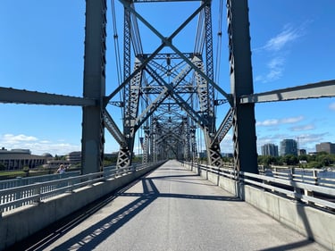 a bridge with a metal frame