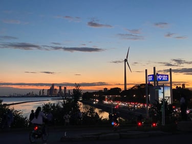 a city landscape at sunset